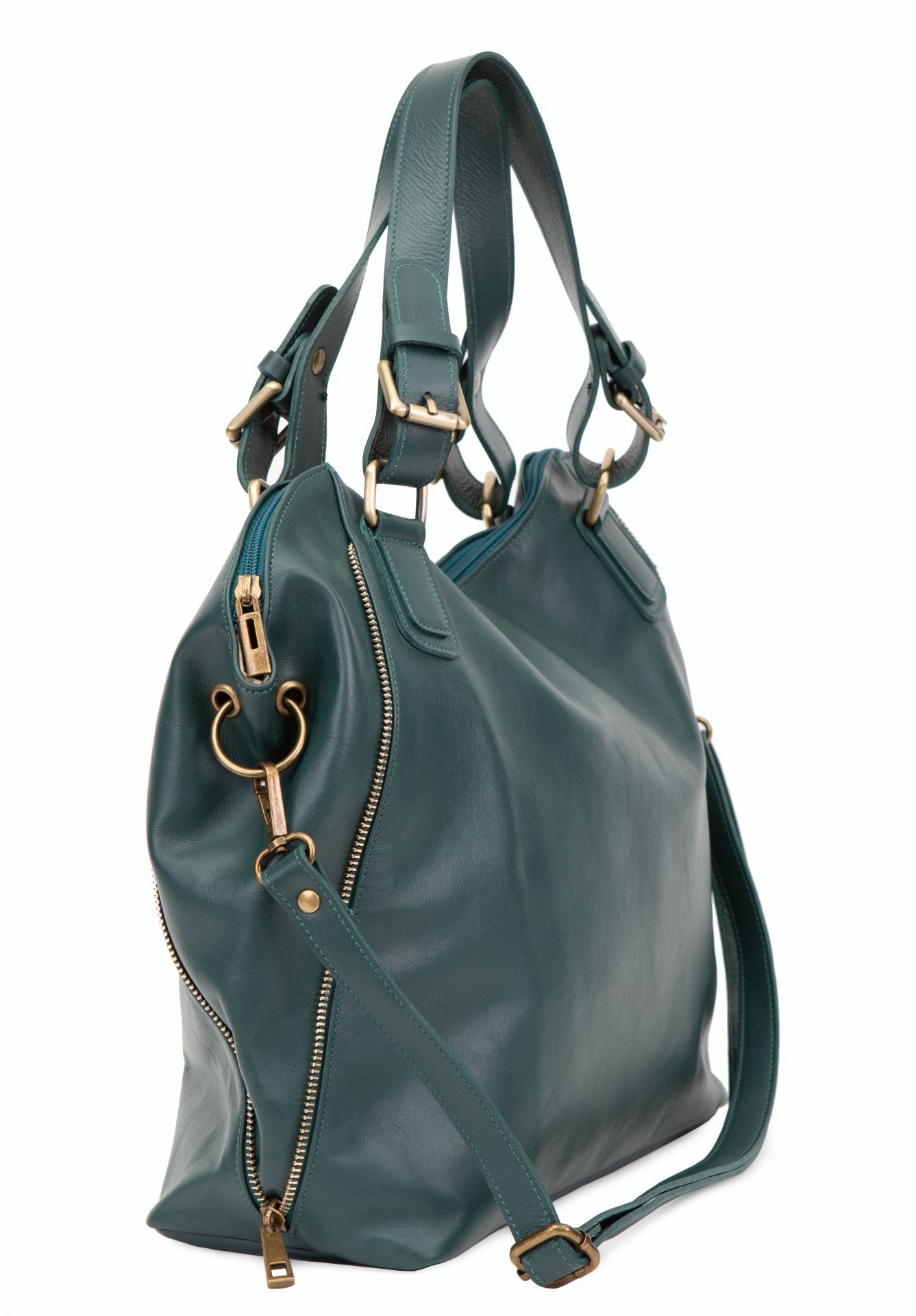 Sac porté épaule en cuir lisse CAMELIA Bleu vert canard