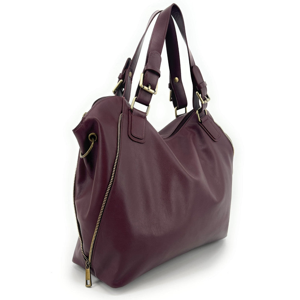 Sac porté épaule en cuir lisse CAMELIA Bordeaux