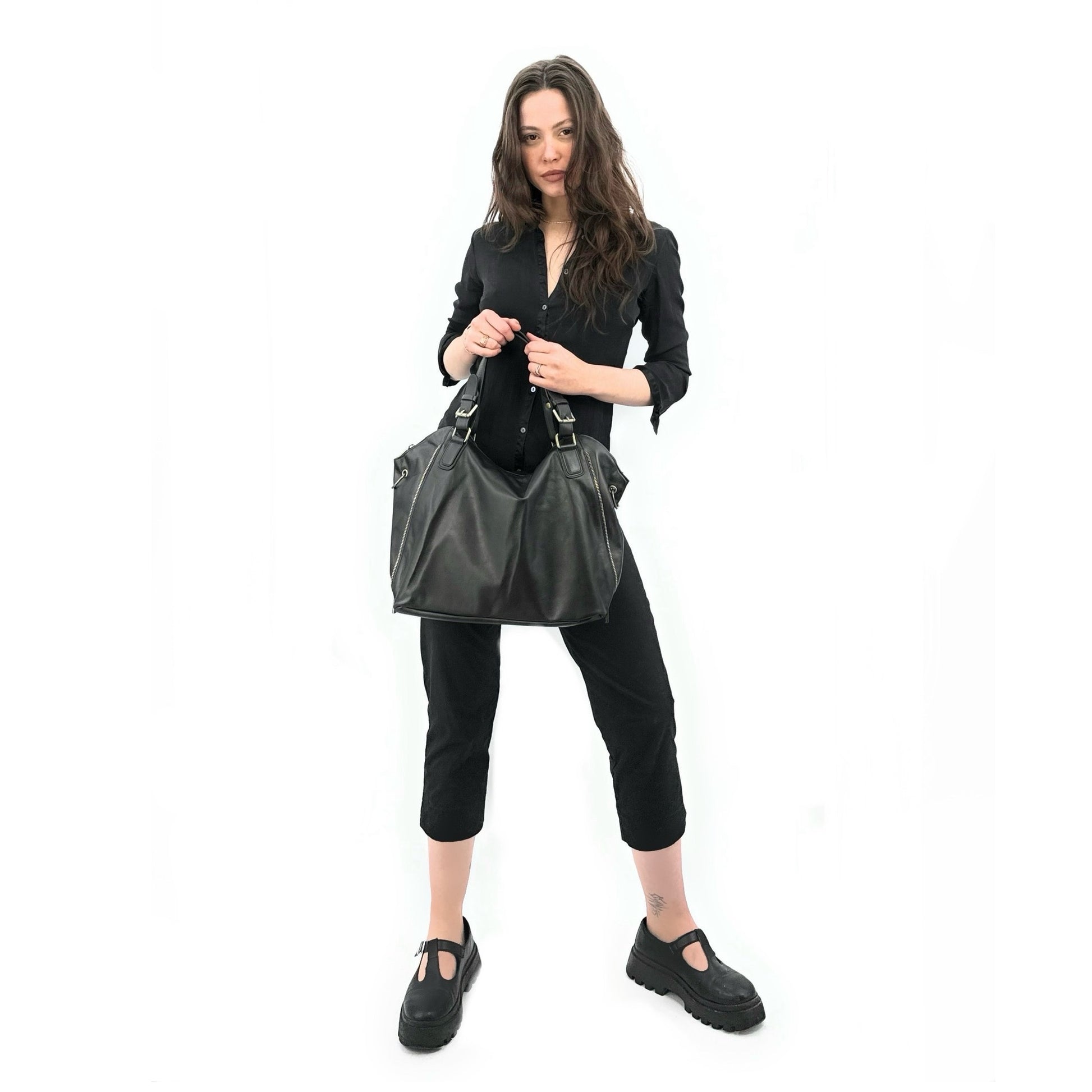 Sac porté épaule en cuir lisse CAMELIA Noir