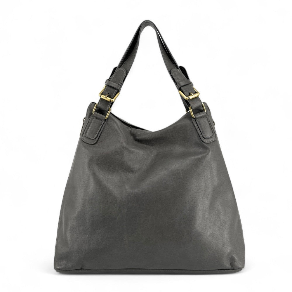 Sac porté épaule en cuir lisse CAMELIA Gris foncé