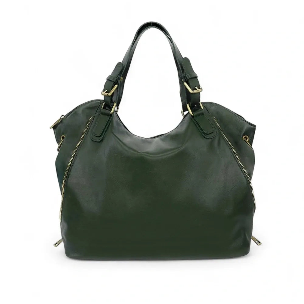 Sac porté épaule en cuir lisse CAMELIA Vert forêt