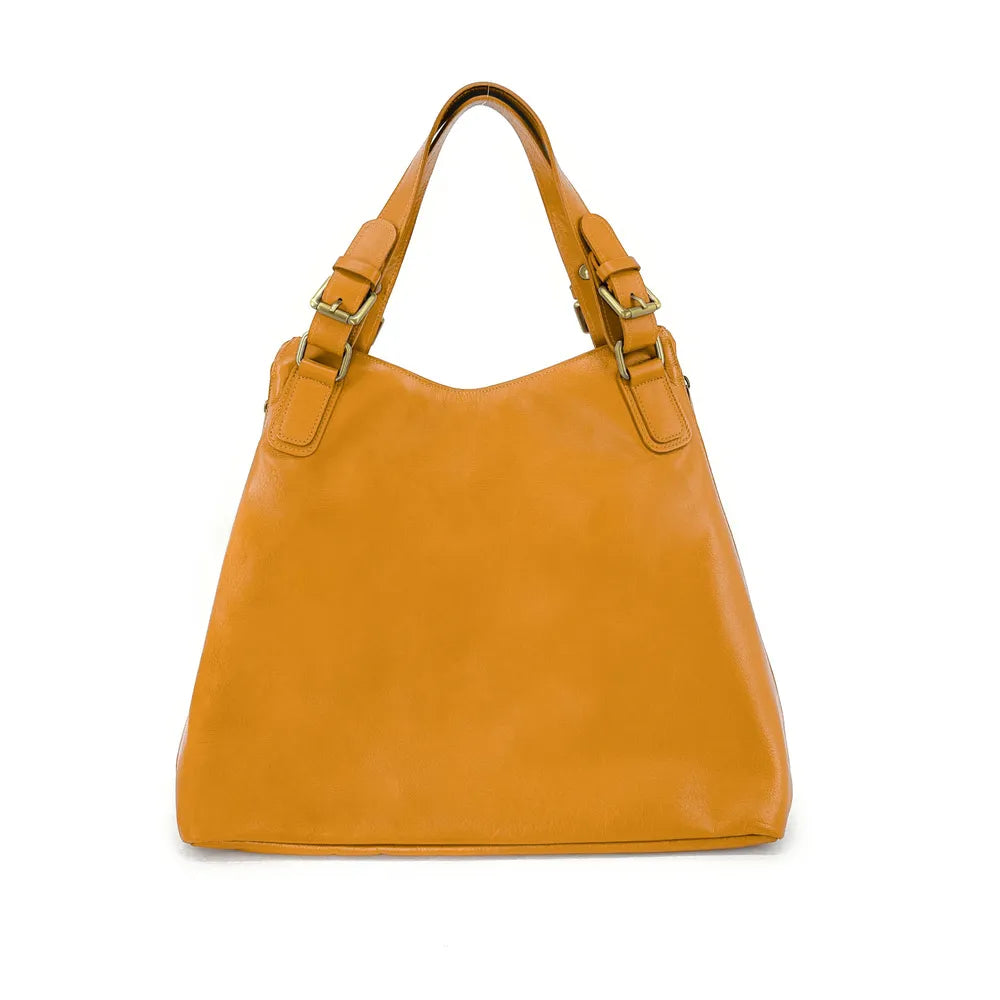 Sac porté épaule en cuir lisse CAMELIA Jaune Moutarde