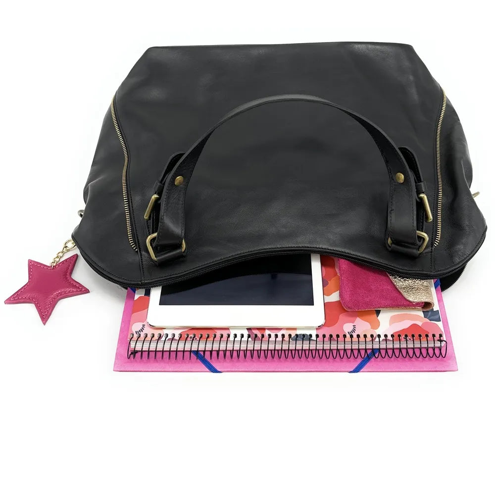 Sac porté épaule en cuir lisse CAMELIA Noir