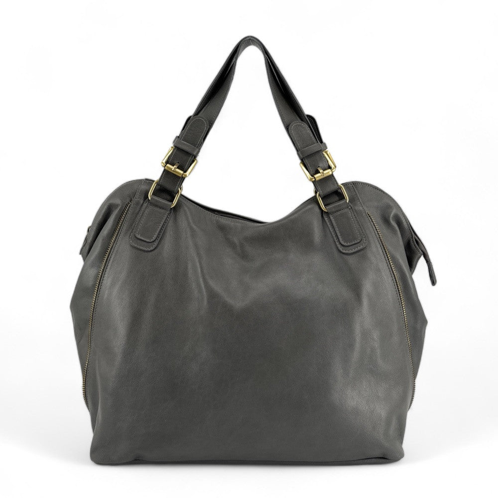 Sac porté épaule en cuir lisse CAMELIA Gris foncé