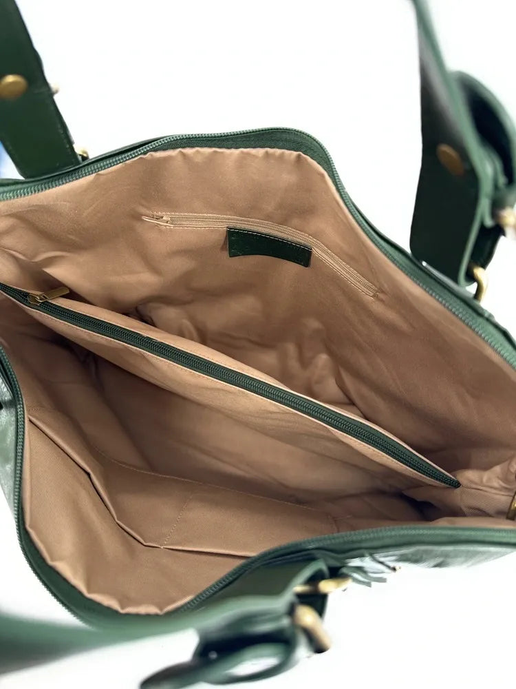 Sac porté épaule en cuir lisse CAMELIA Vert forêt