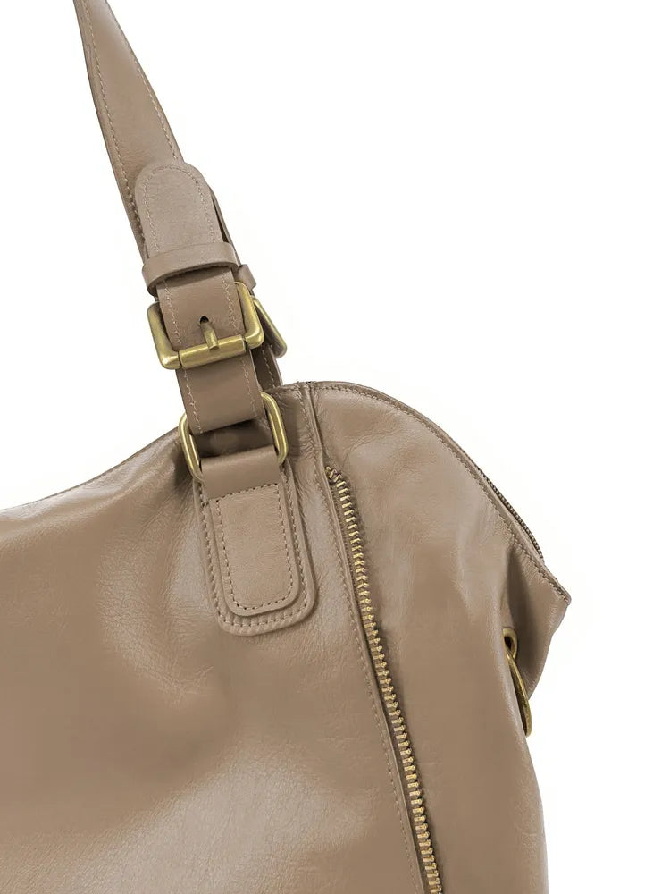 Sac porté épaule en cuir lisse CAMELIA Taupe clair