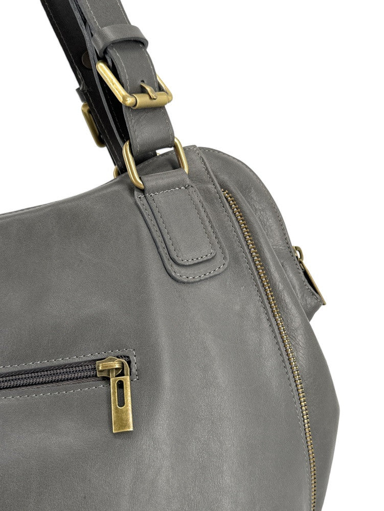 Sac porté épaule en cuir lisse CAMELIA Gris foncé