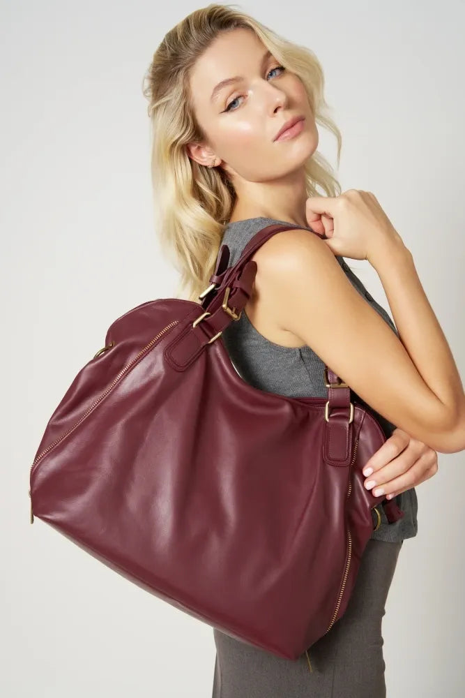 Sac porté épaule en cuir lisse CAMELIA Bordeaux