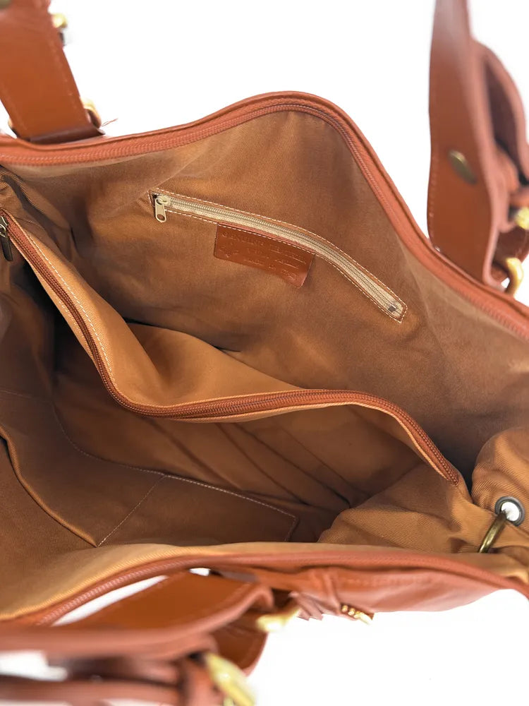Sac porté épaule en cuir lisse CAMELIA Camel foncé