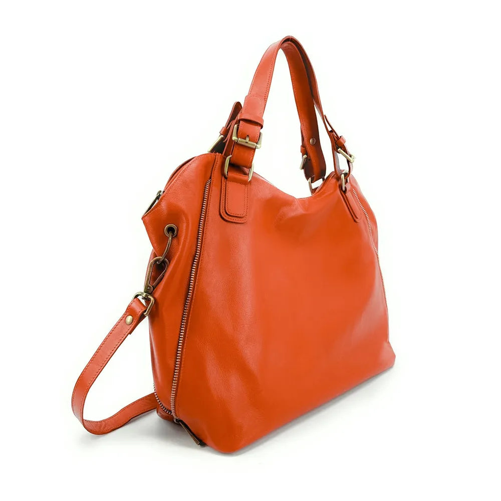 Sac porté épaule en cuir lisse CAMELIA Mandarine