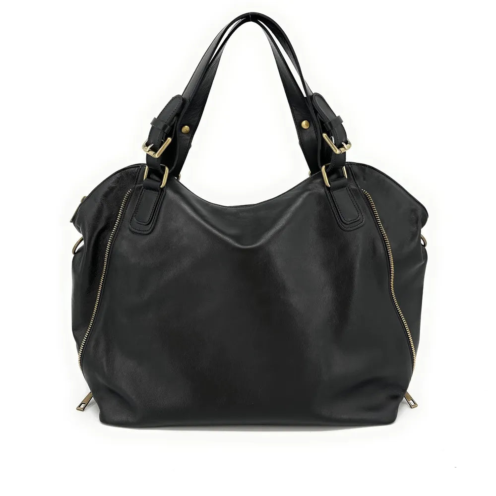 Sac porté épaule en cuir lisse CAMELIA Noir