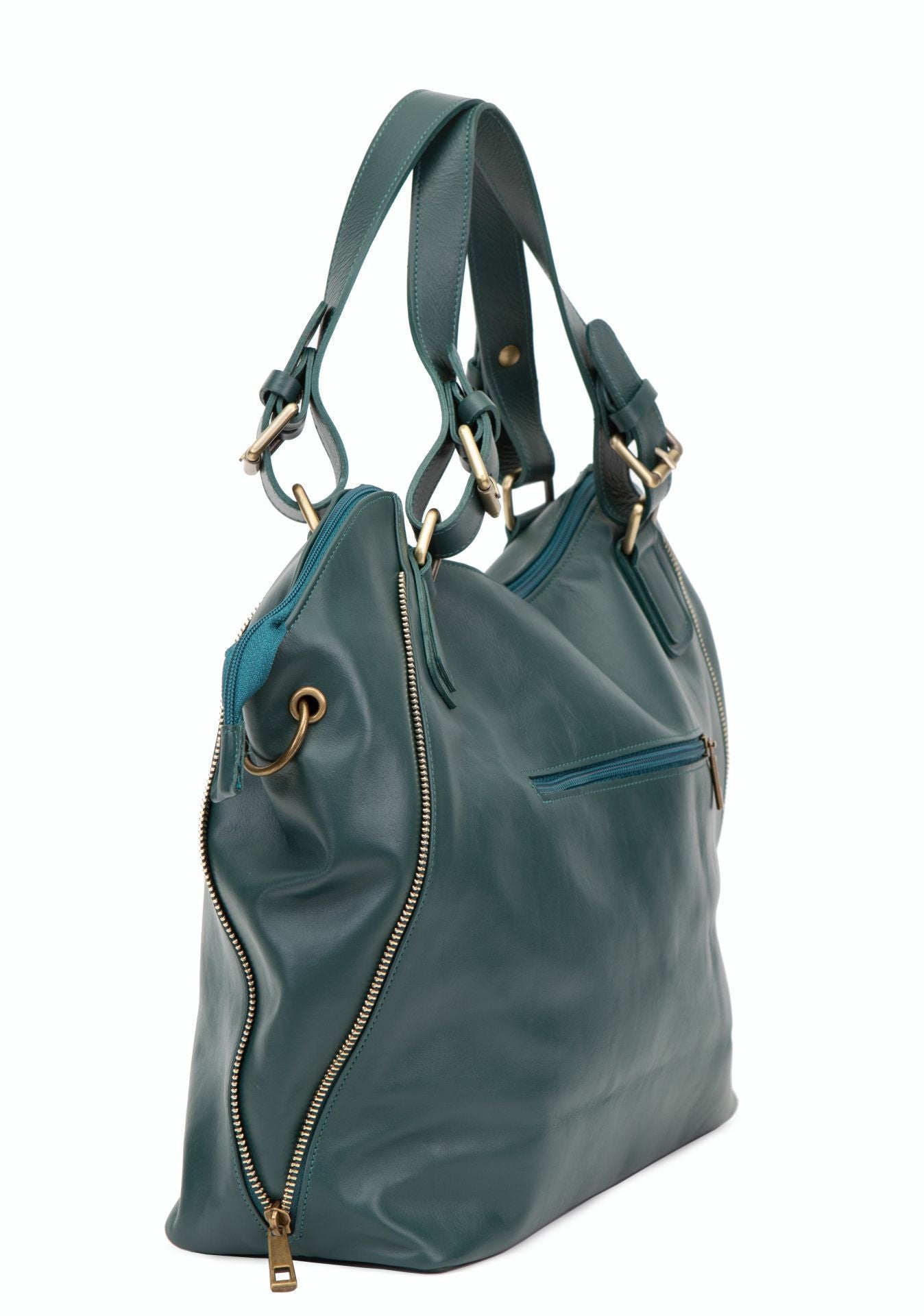 Sac porté épaule en cuir lisse CAMELIA Bleu vert canard