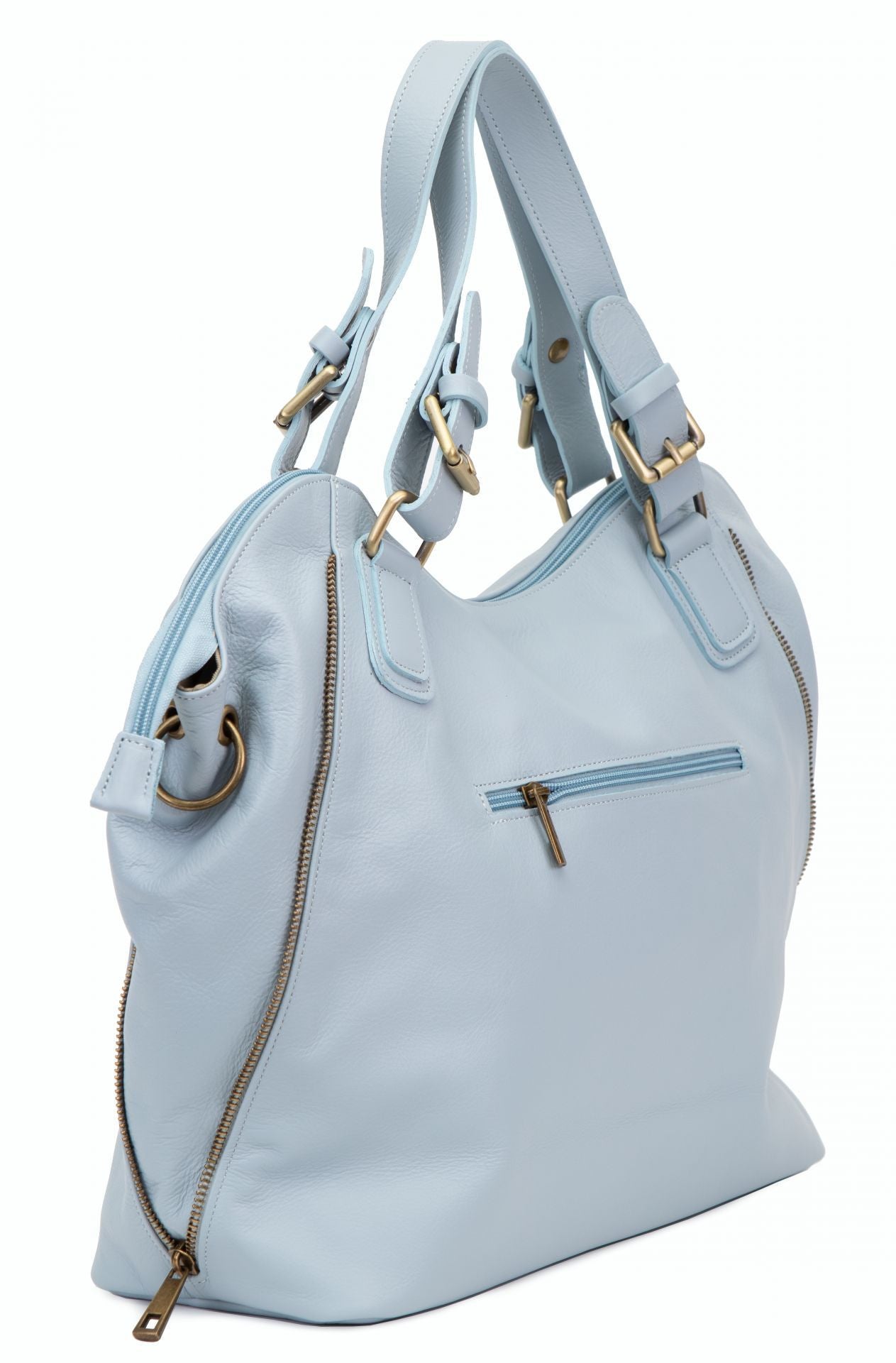 Sac porté épaule en cuir lisse CAMELIA Bleu pastel