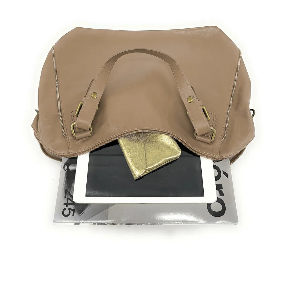 Sac porté épaule en cuir lisse CAMELIA Taupe clair