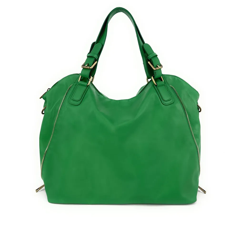 Sac porté épaule en cuir lisse CAMELIA Vert anglais