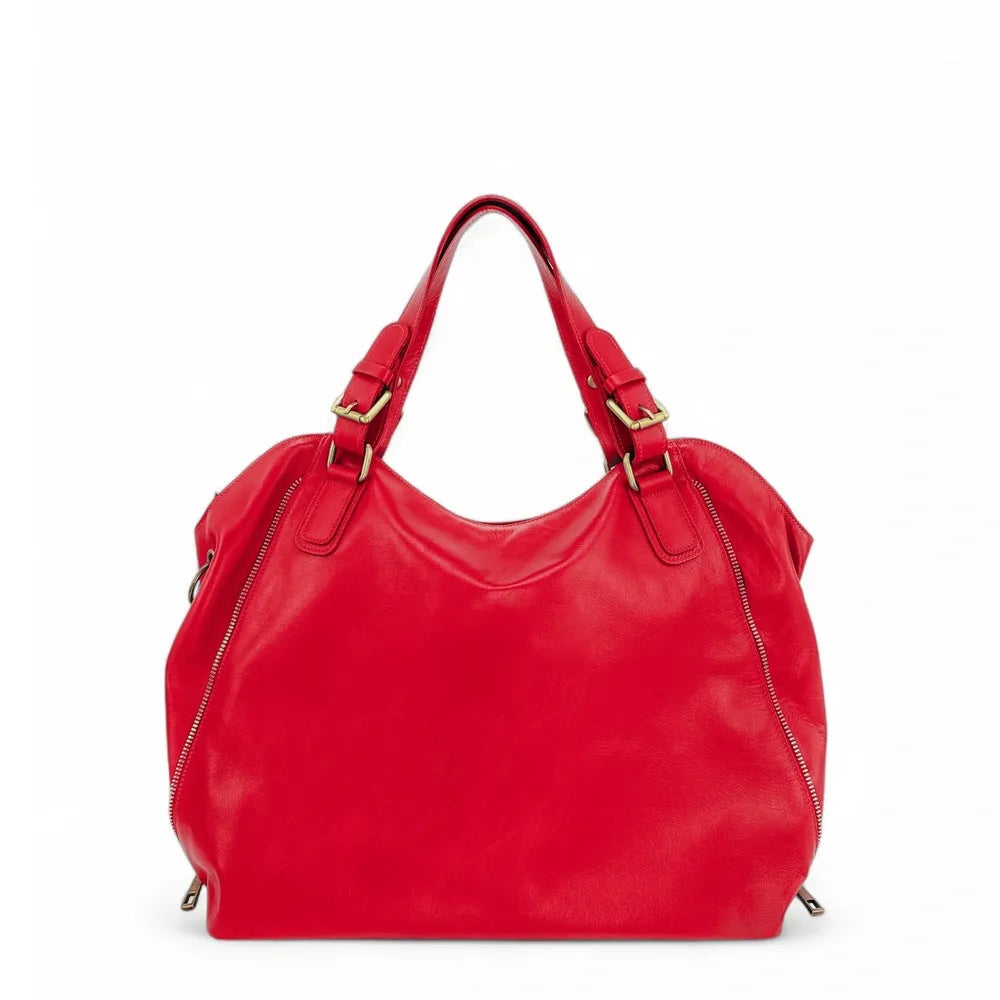 Sac porté épaule en cuir lisse CAMELIA Rouge garance