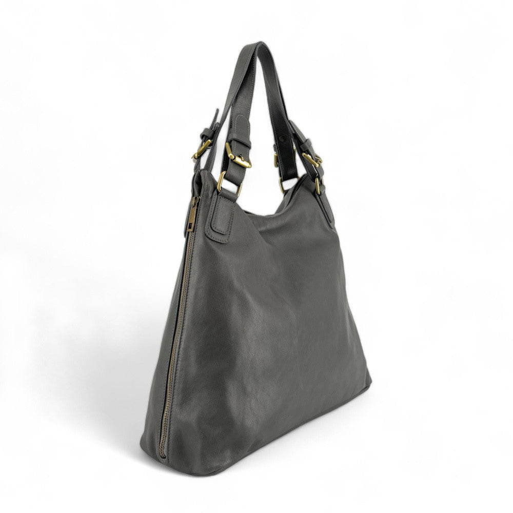 Sac porté épaule en cuir lisse CAMELIA Gris foncé
