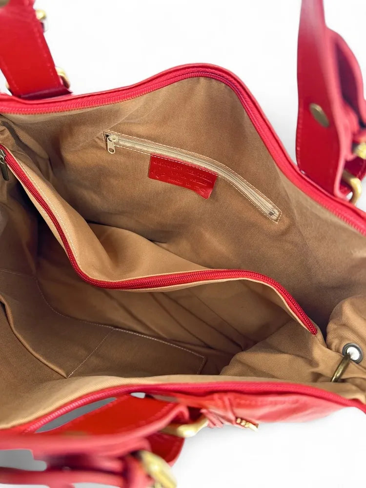 Sac porté épaule en cuir lisse CAMELIA Rouge garance