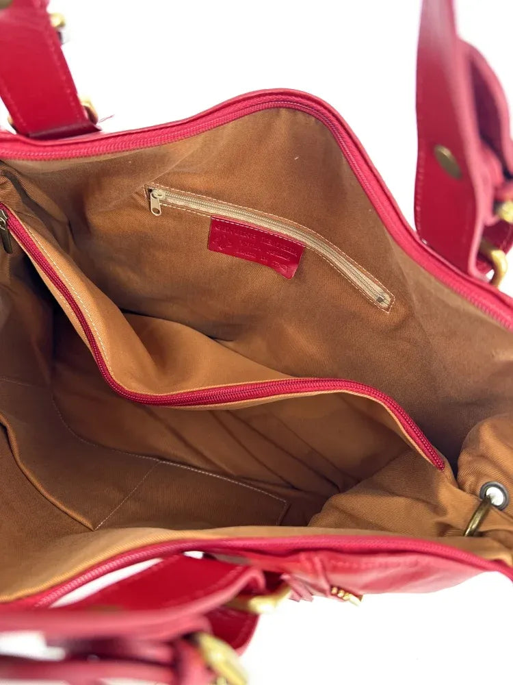 Sac porté épaule en cuir lisse CAMELIA Rouge intense