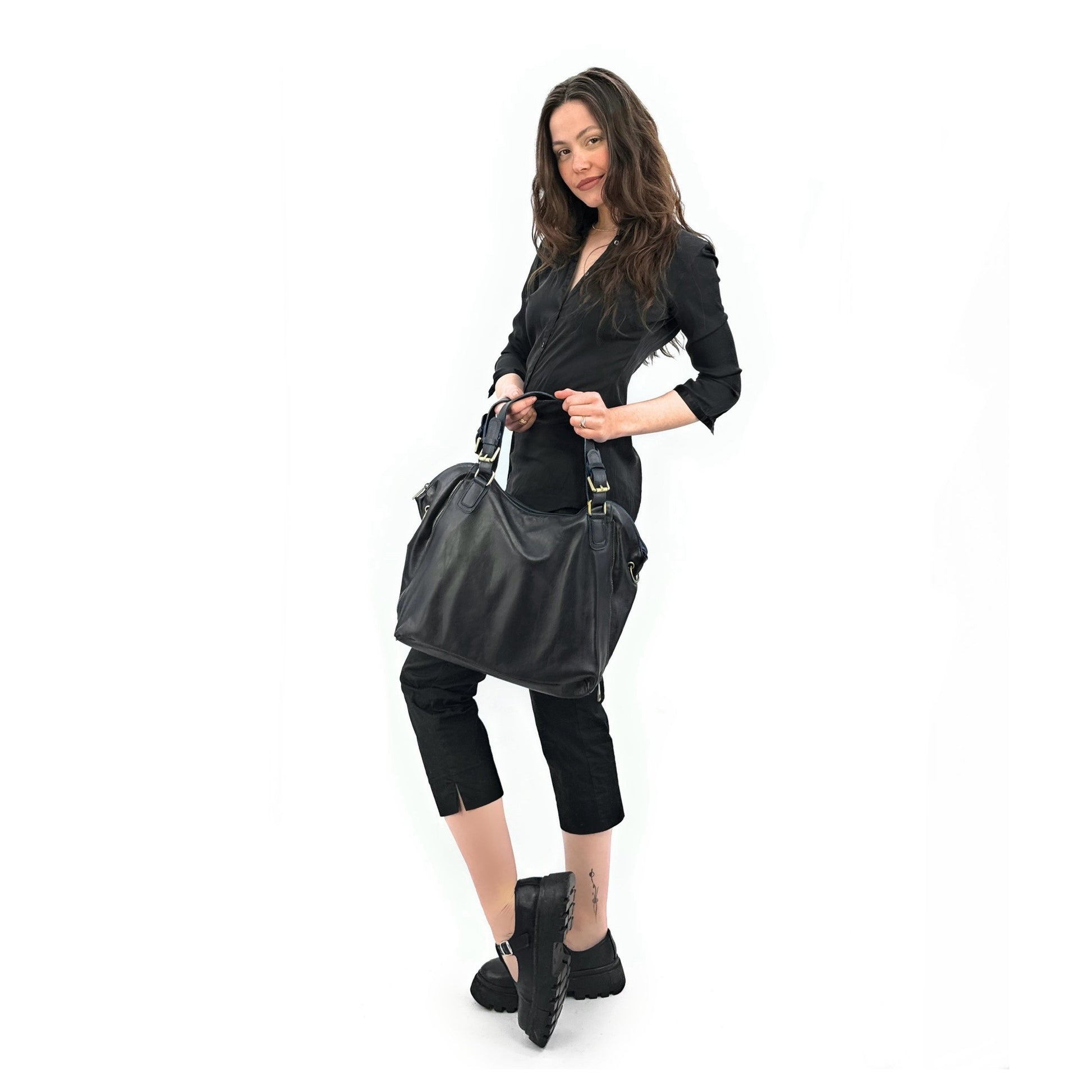 Sac porté épaule en cuir lisse CAMELIA Noir