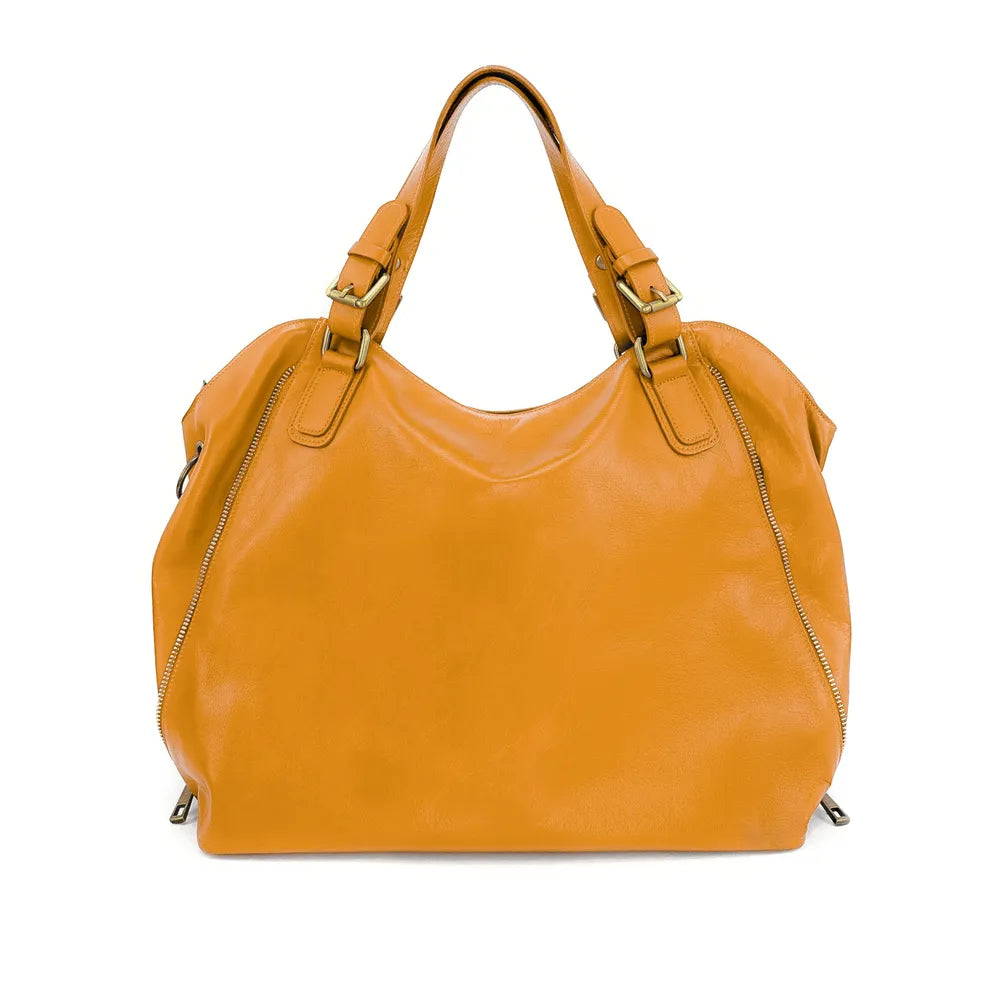 Sac porté épaule en cuir lisse CAMELIA Jaune Moutarde