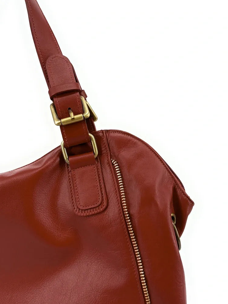 Sac porté épaule en cuir lisse CAMELIA Rouge brique