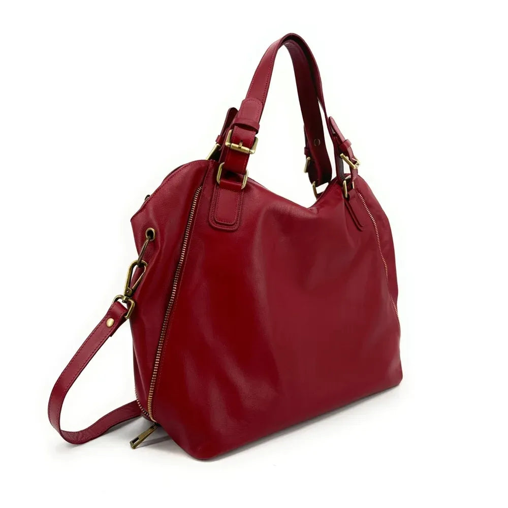 Sac porté épaule en cuir lisse CAMELIA Rouge intense