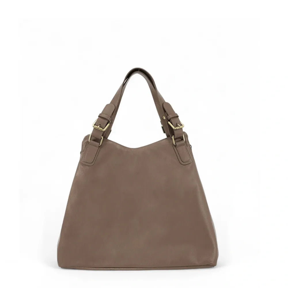 Sac porté épaule en cuir lisse CAMELIA Taupe foncé