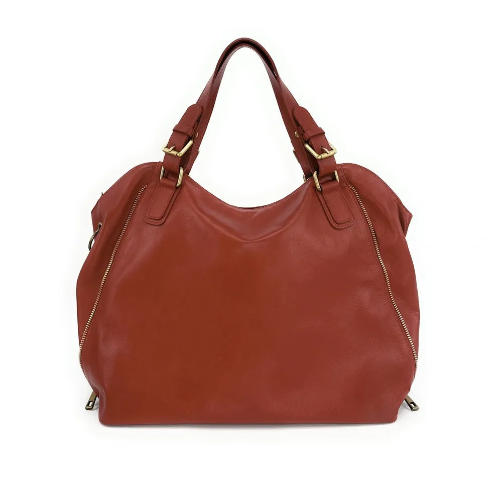 Sac porté épaule en cuir lisse CAMELIA Rouge brique