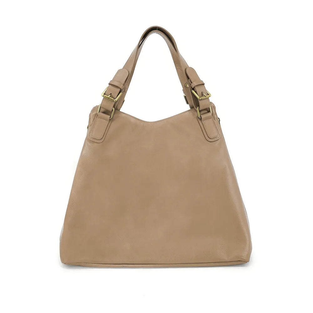 Sac porté épaule en cuir lisse CAMELIA Taupe clair
