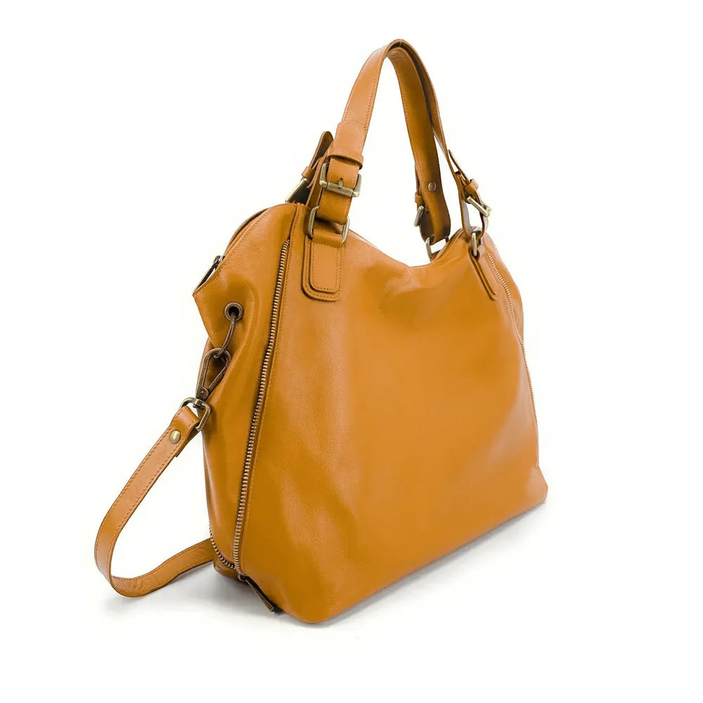 Sac porté épaule en cuir lisse CAMELIA Jaune Moutarde
