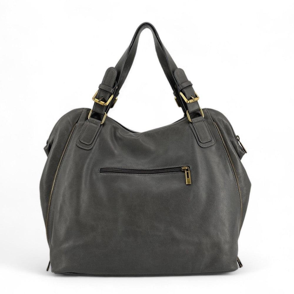 Sac porté épaule en cuir lisse CAMELIA Gris foncé