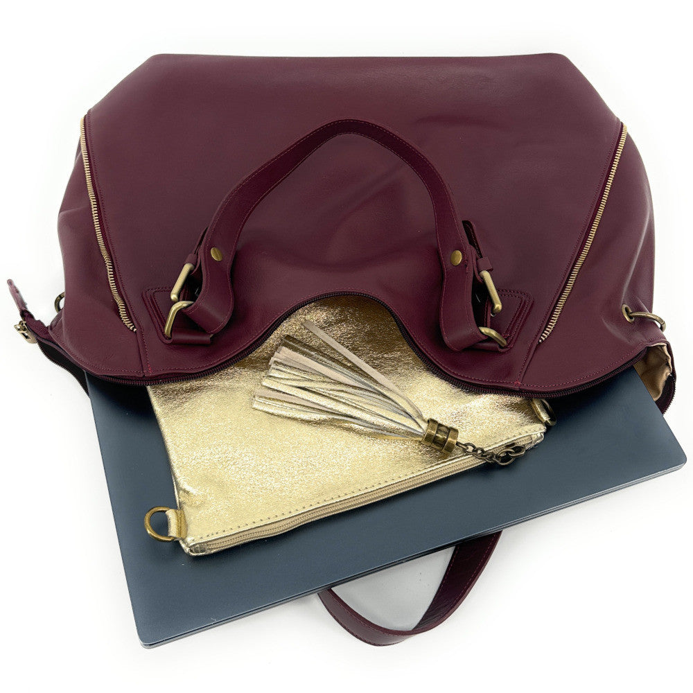 Sac porté épaule en cuir lisse CAMELIA Bordeaux