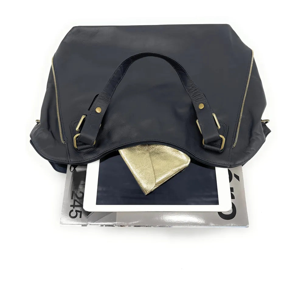 Sac porté épaule en cuir lisse CAMELIA Bleu marine