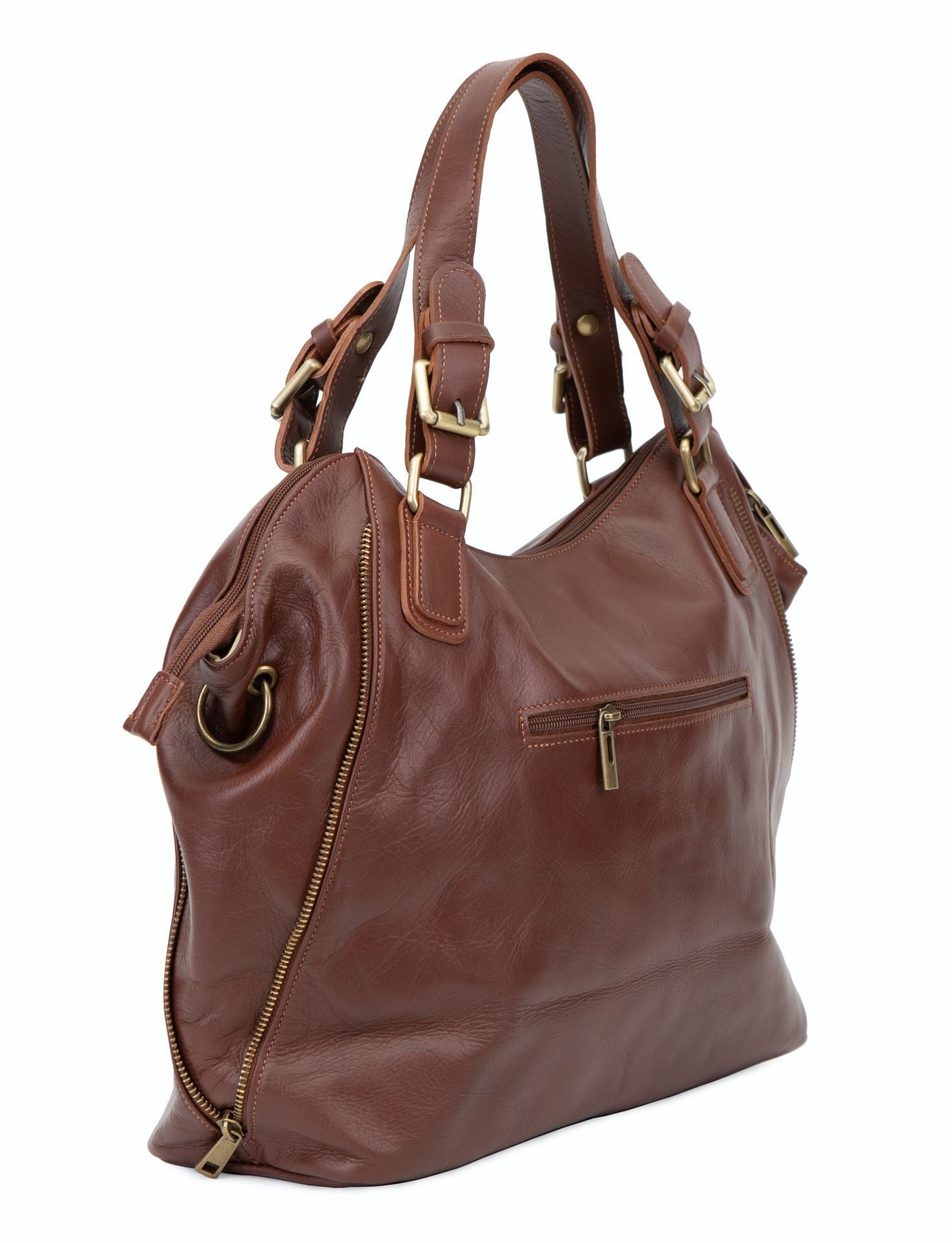 Sac porté épaule en cuir lisse CAMELIA Châtaigne