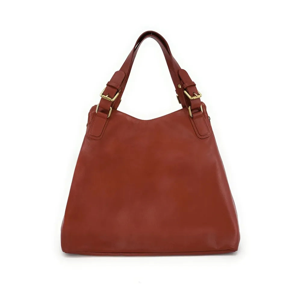 Sac porté épaule en cuir lisse CAMELIA Rouge brique