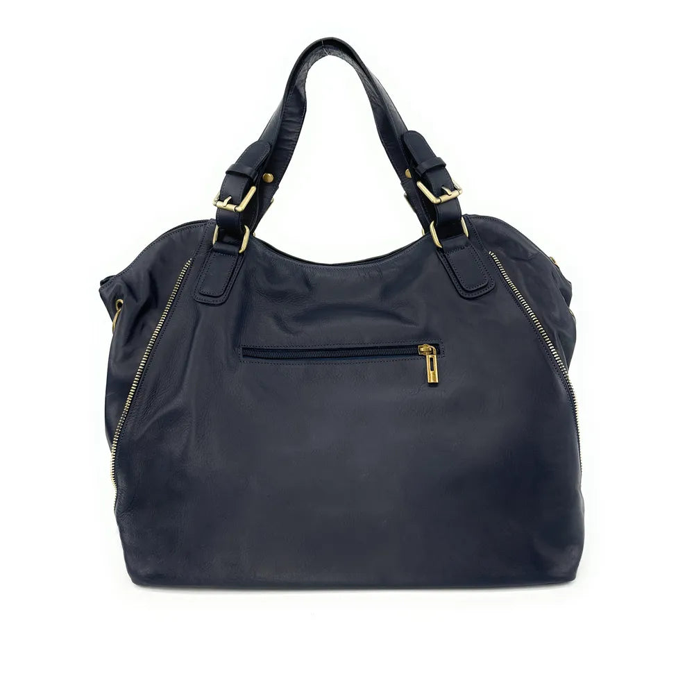 Sac porté épaule en cuir lisse CAMELIA Bleu marine