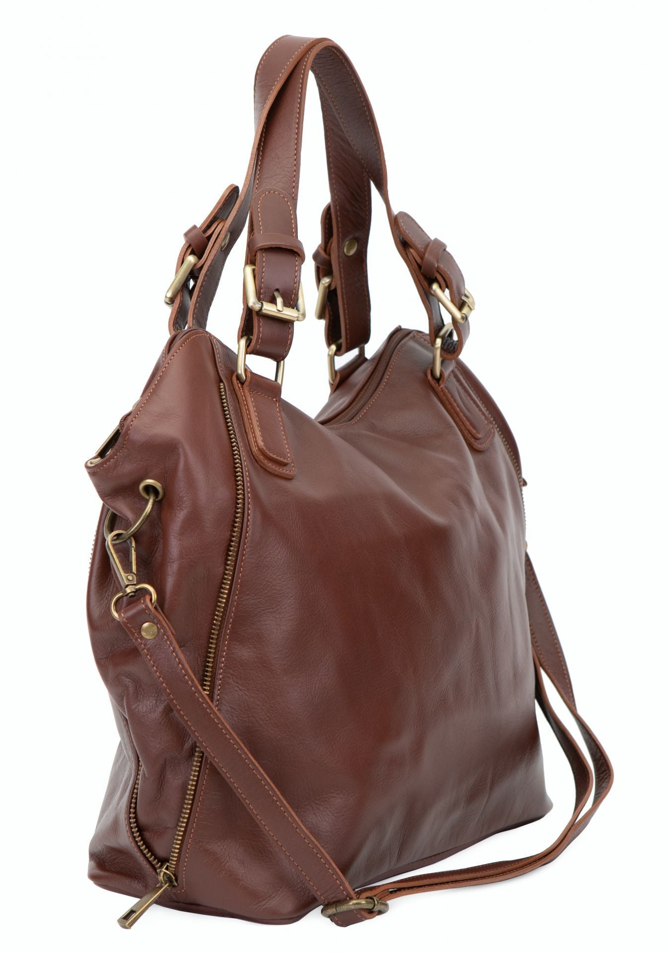 Sac porté épaule en cuir lisse CAMELIA Châtaigne