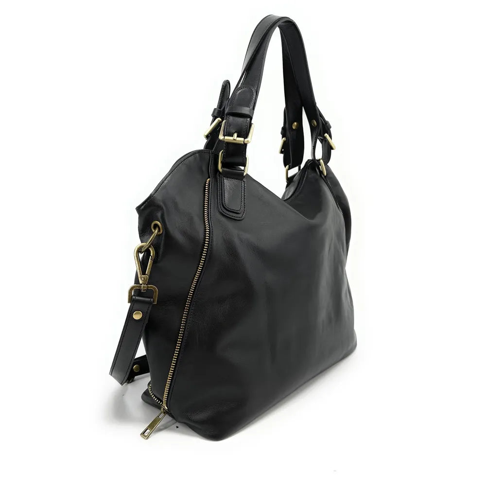 Sac porté épaule en cuir lisse CAMELIA Noir