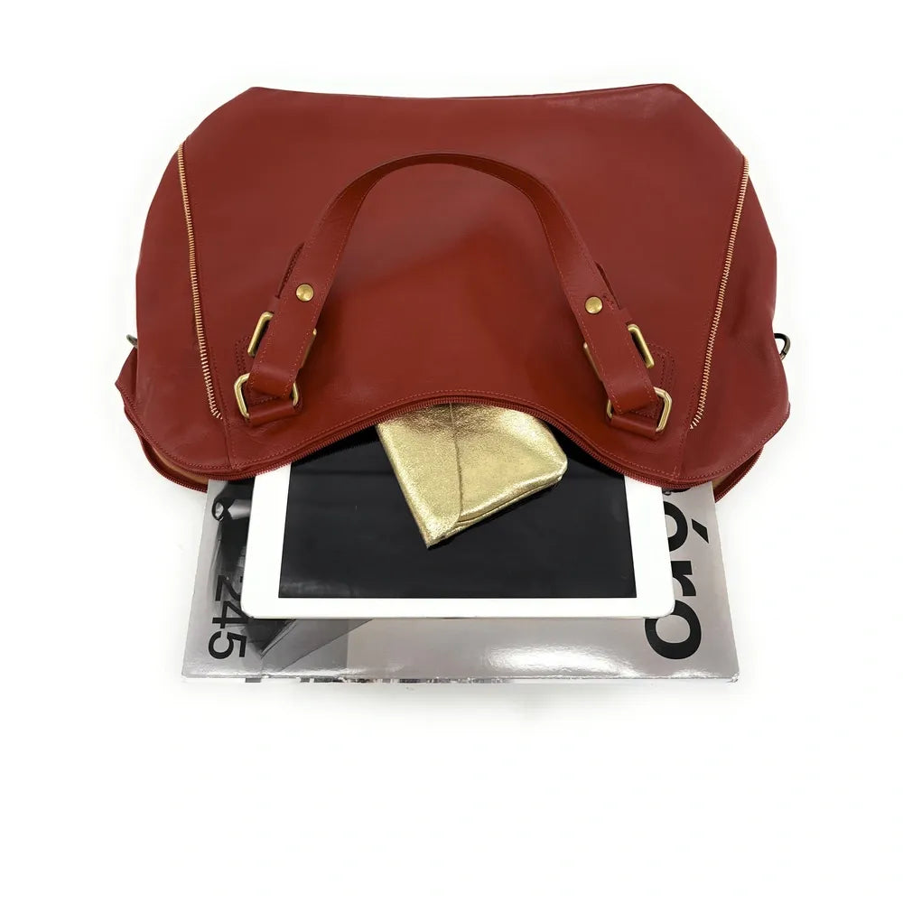 Sac porté épaule en cuir lisse CAMELIA Rouge brique