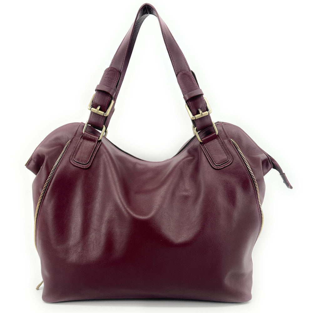 Sac porté épaule en cuir lisse CAMELIA Bordeaux