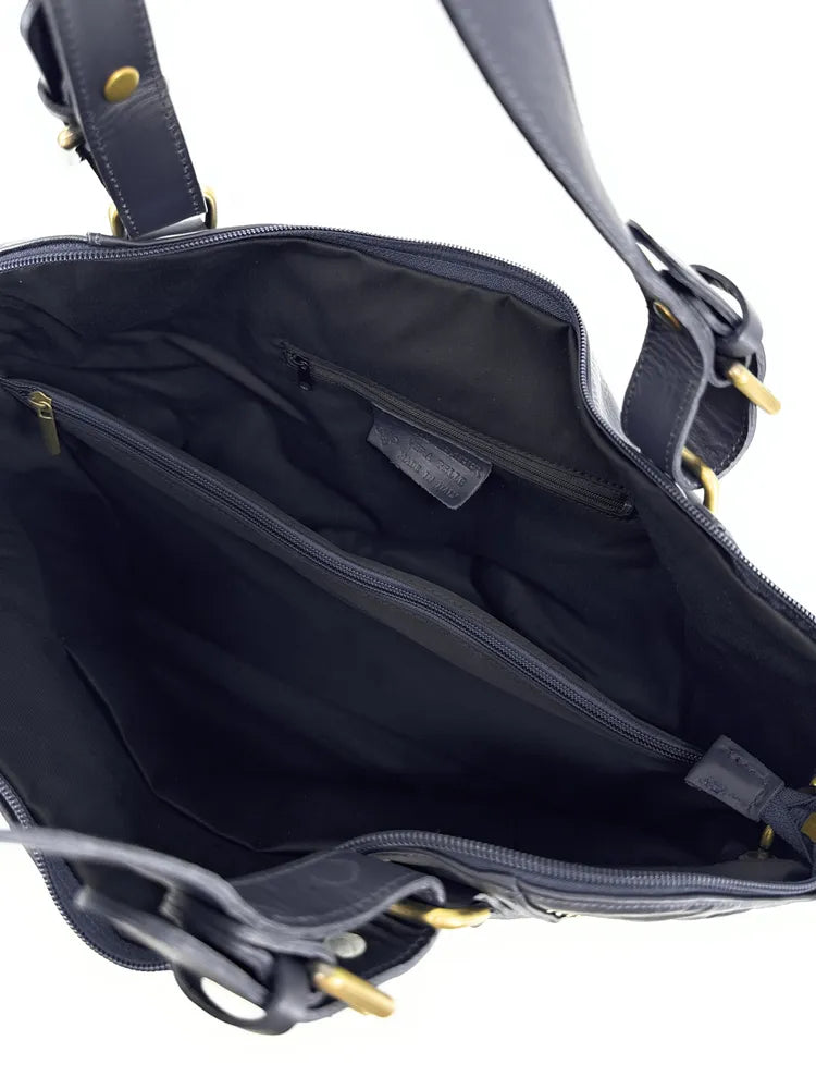 Sac porté épaule en cuir lisse CAMELIA Bleu marine