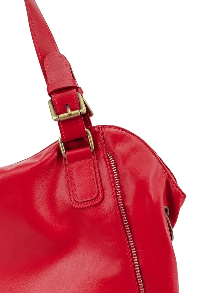Sac porté épaule en cuir lisse CAMELIA Rouge garance