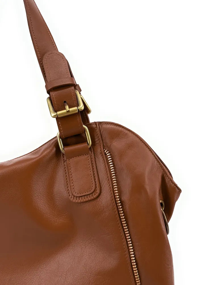 Sac porté épaule en cuir lisse CAMELIA Camel foncé