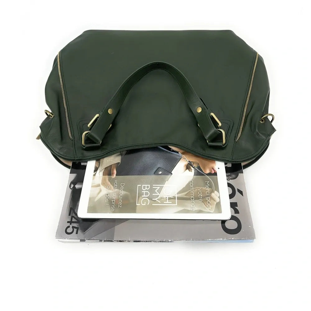 Sac porté épaule en cuir lisse CAMELIA Vert forêt
