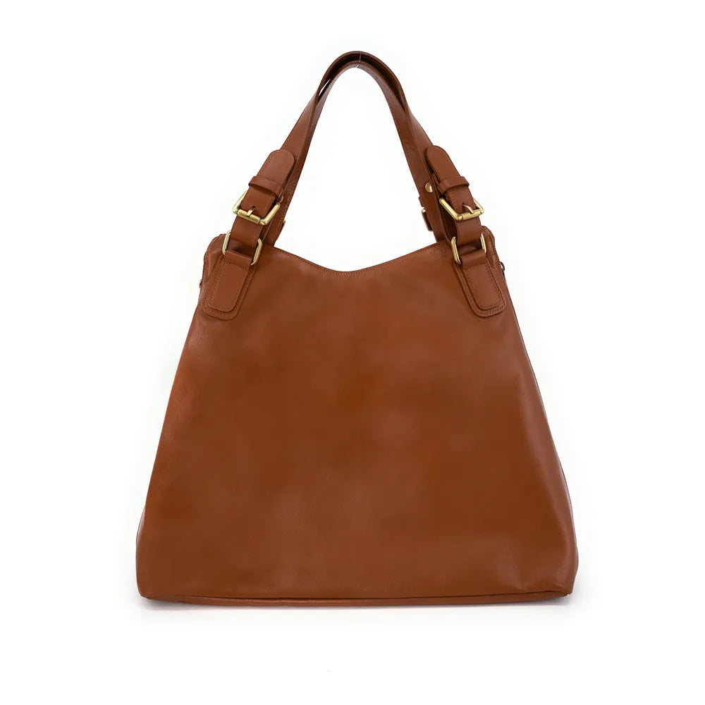 Sac porté épaule en cuir lisse CAMELIA Camel foncé