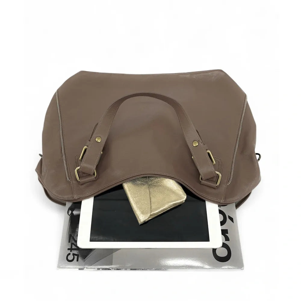 Sac porté épaule en cuir lisse CAMELIA Taupe foncé