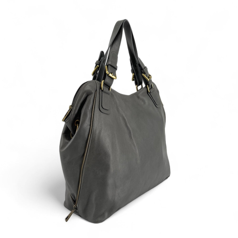 Sac porté épaule en cuir lisse CAMELIA Gris foncé
