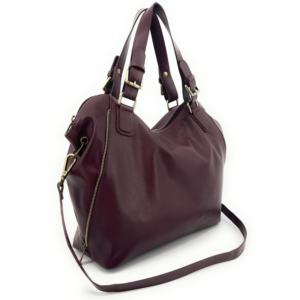 Sac porté épaule en cuir lisse CAMELIA Bordeaux