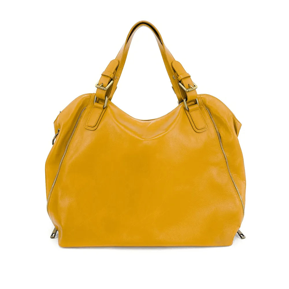 Sac porté épaule en cuir lisse CAMELIA Jaune tournesol